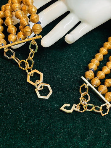 5 Strand Blue and Gold Beaded Necklace